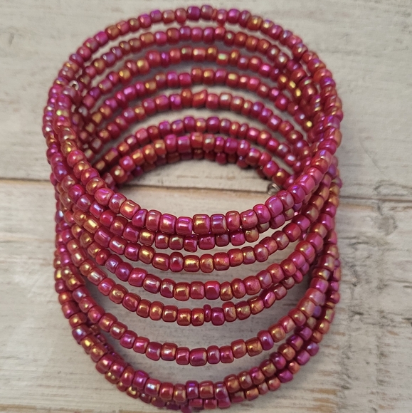 Handmade boho style seed bead memory wire wrap bracelet,beaded bracelet - Picture 4 of 6